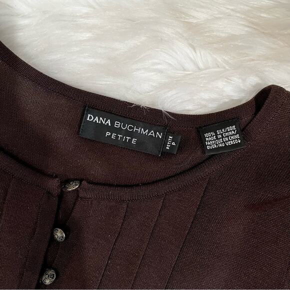 NEW Dana Buchman Silk Pleated Button Belted Tie Waist Bell Sleeve Sweater P NWOT - Picture 11 of 15